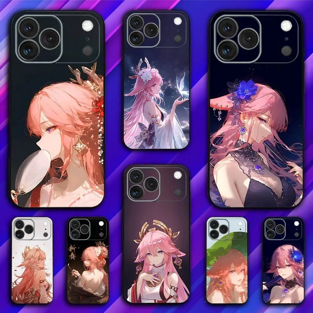 

Y-Yae G-Genshin Miko Phone Case For iPhone 17,16,15,14,13,12,11,Pro,Max,Plus,X,XS,SE4,E,Mini,Soft Black Case