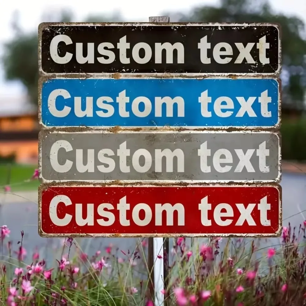 CIFbuy 10×40cm Vintage Street-Style Metal Wall Sign, Personalized Custom Text, Multi-Color Home Garden Wall Art Decor