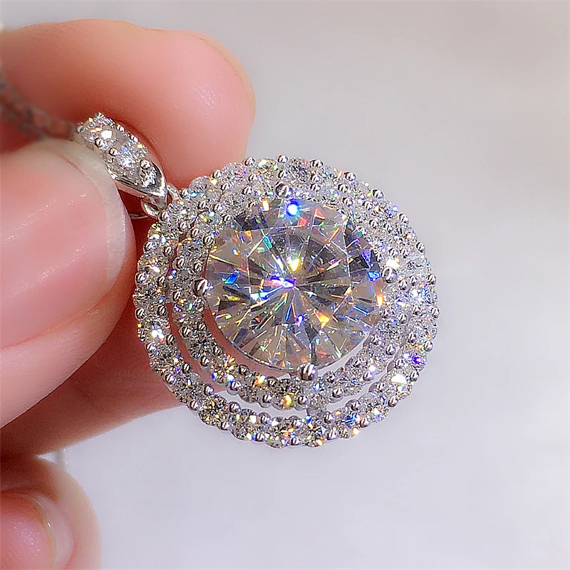 Huitan Gorgeous Bridal Wedding Necklace Mosaic AAA Cubic Zirconia Round Pendant Elegant Women's Neck Accessories Fashion Jewelry