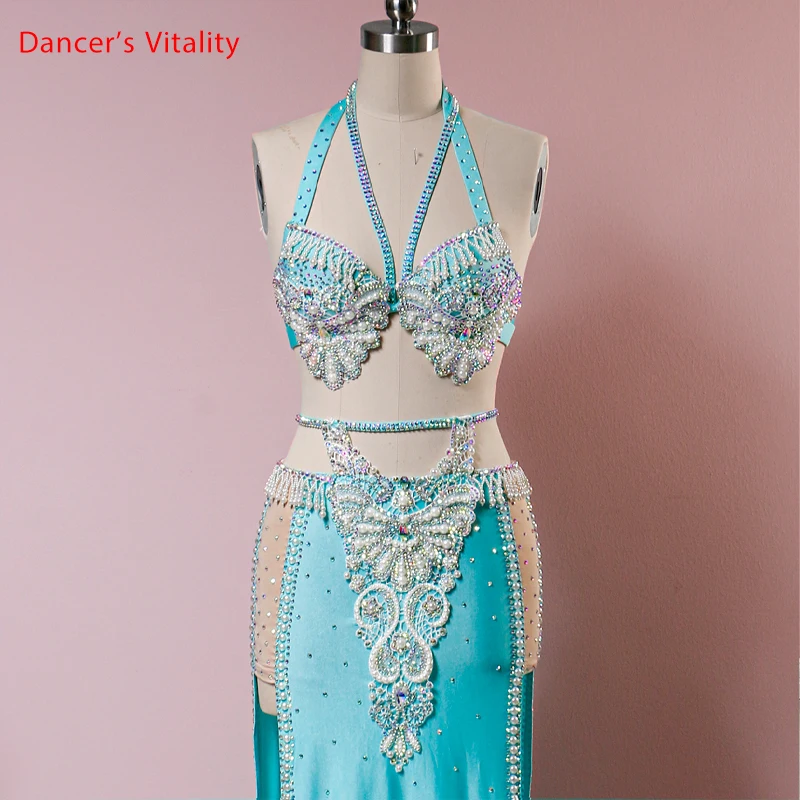 Belly Dance Suit Full Diamond Bra High Waist Long Skirt Performance Clothing Set High-End Custom Adult Child Competition Clothes