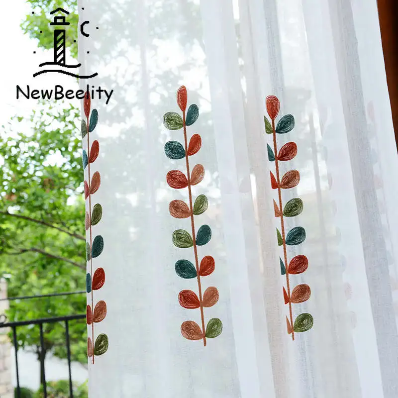 

Grass Embroidered Curtains for Living Dining Room Bedroom Embroidered Sheer Tulle Curtains for Kids Window Treatments