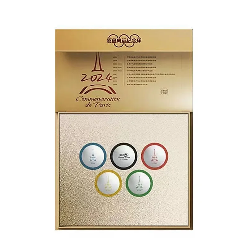 Pelota conmemorativa de pescado doble, 2024, olímpicos de París V40 + pelotas de Ping Pong, caja de regalo oficial de 3 estrellas, pelota de tenis de mesa, edición limitada