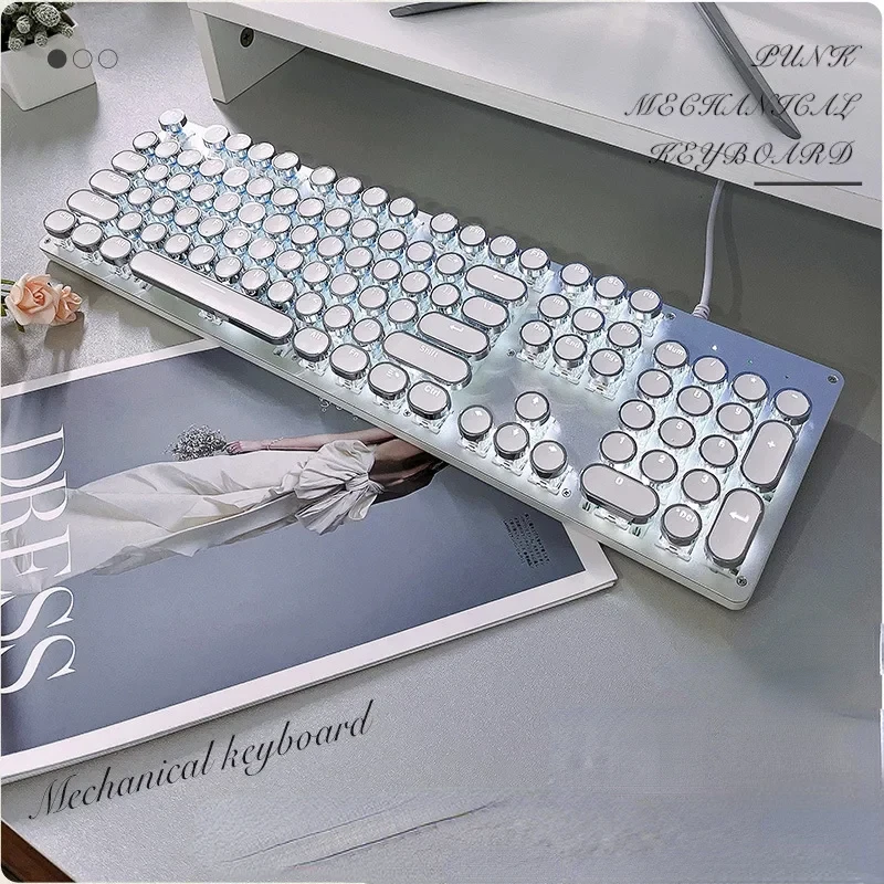 Imagem -02 - Teclado Mecânico Punk Retro Keycap Ergonômico N-key Rollover Antiderrapante com Fio Muti Eixo Rgb Ajustável 104 Teclas para Escritório Esort