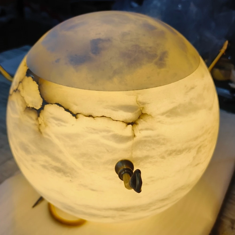 Spanish Imported Natural Marble Spherical Pendant Lamp Living Room Dining Room Villa Spherical Design Bedroom High-end Lighting