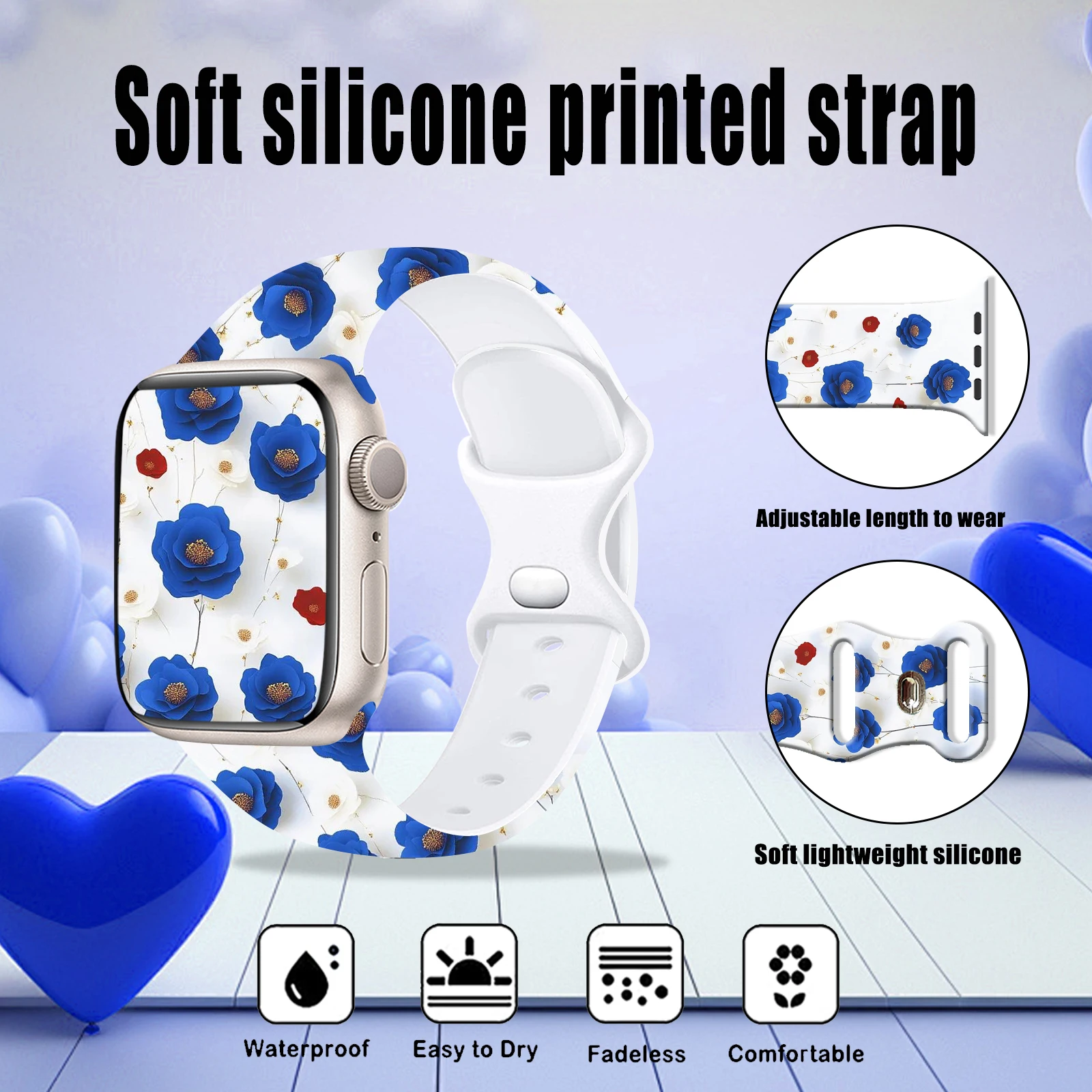 Kolorowy pasek do zegarka z kwiatowym wzorem do Apple Watch 11 10 9 8 7, silikonowy pasek wymienny, bransoletka do iWatch 38mm 41mm 42mm