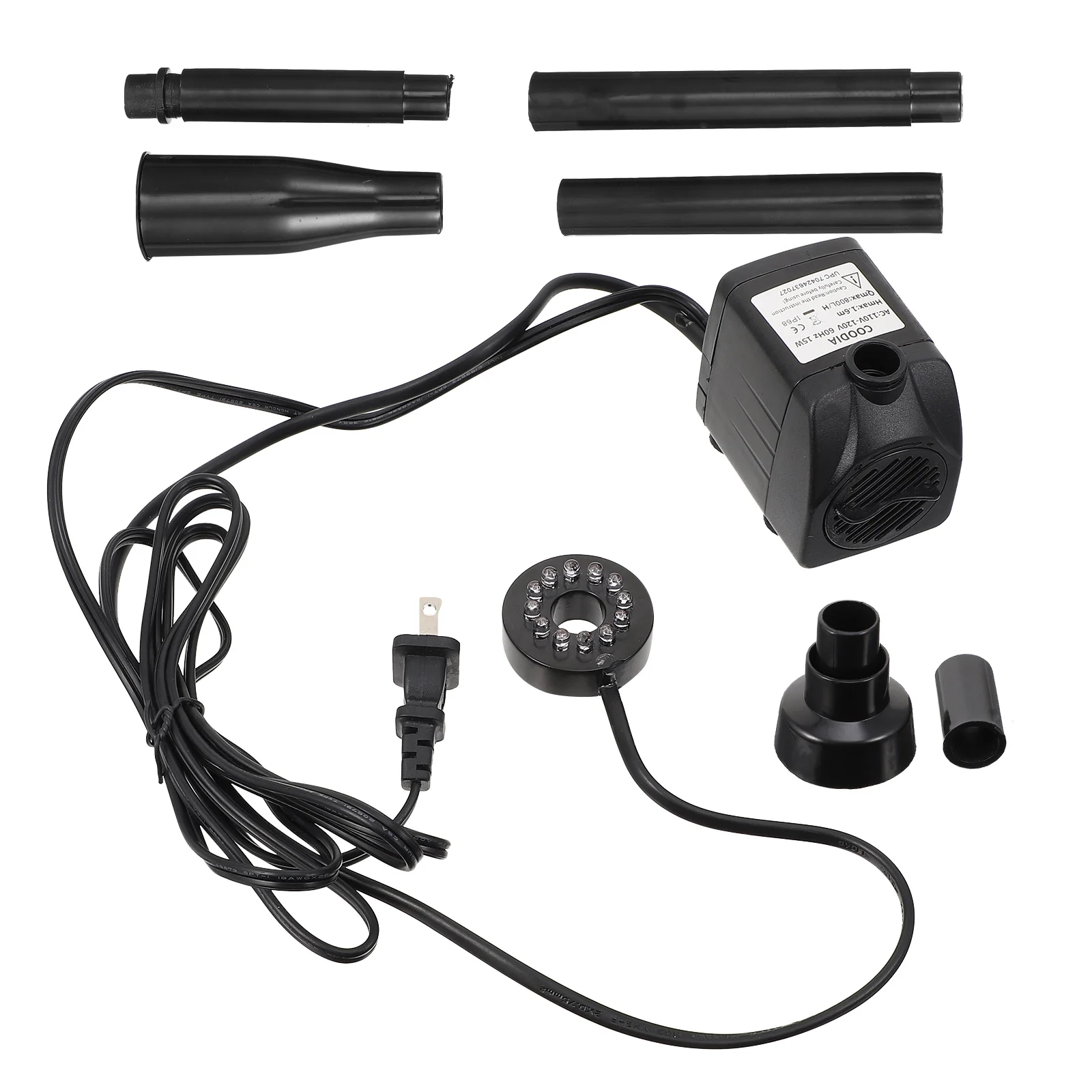 

1Pcs Outdoor Fountain Pump Black LED Light Quiet Durable Water Pump Fish Tank Fountain Garden Pond Bird Bath Aquarium Supplies