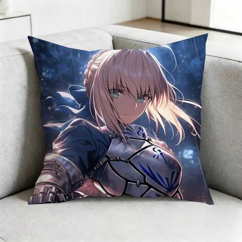 F-Fate Saber-R Anime Pillow Case Square Double-Sided Sofa Cushion Cover Bedroom Bedside Pillow Gift