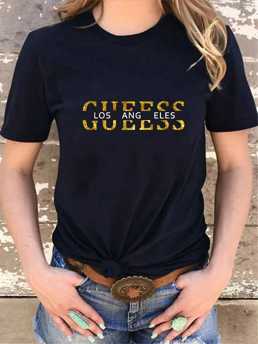 

Summer hot-selling women's T-shirt pure cotton summer casual loose fashion GUESS Los Angeles letter print round neck T-shirt