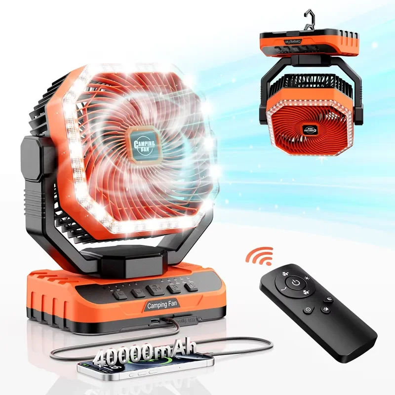 Portable Rechargeable Camping Fan with LED Light and Hook for Tent Hiking Emergency Outdoor Use Electric Table Fan