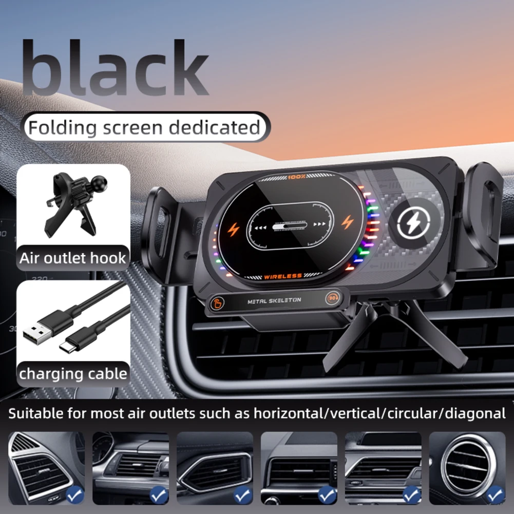 

15W Wireless Charging Mount for Vehicle Air Vent with RGB Light and Flexible Viewing Angle for Samsung Fold and Flip