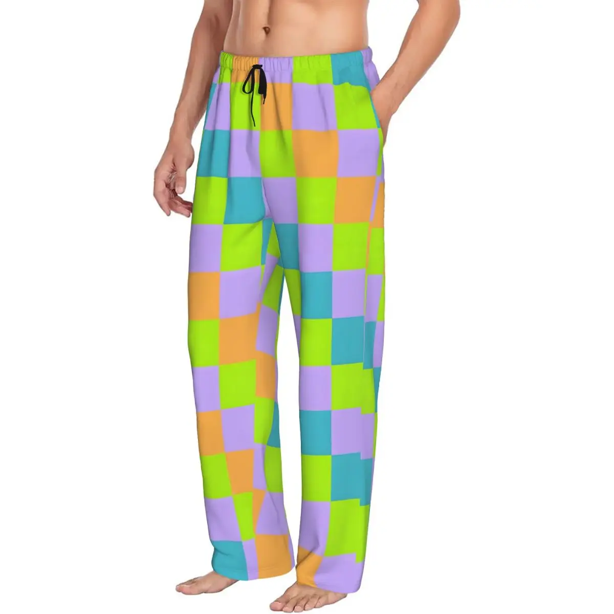 Custom Checker Pajama Pants Men Colorful Print Sleepwear Lounge Sleep Bottoms Stretch with Pockets