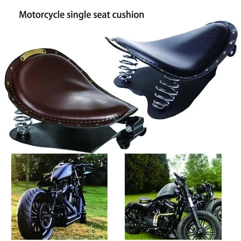 Asiento individual de cuero Retro Universal para motocicleta, asiento Chopper, piezas de cojín Vintage para Harley Davidson Iron 883 Sportster Softail