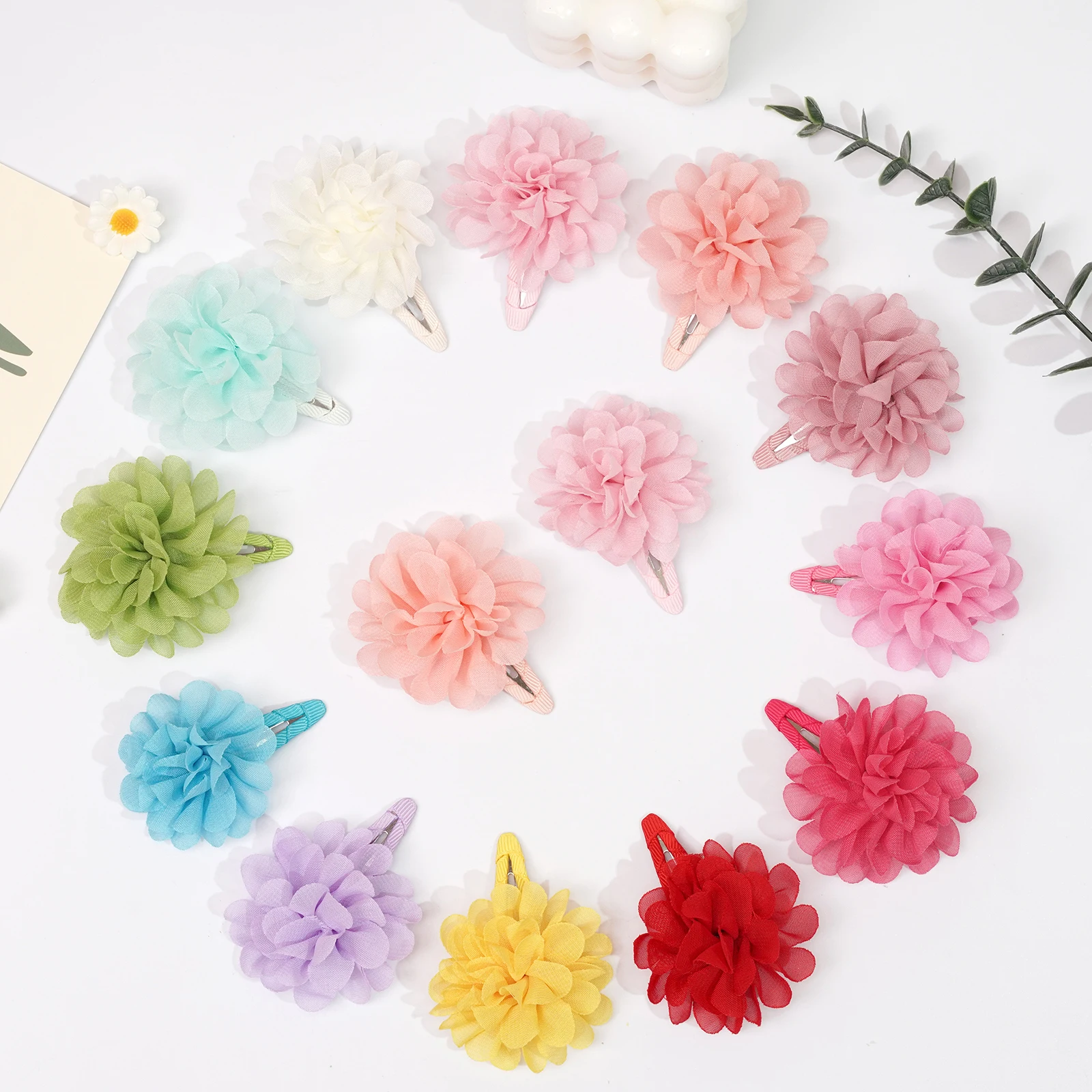 6Pcs Cute chiffon flower slip bangs hair clip, princess hair accessory, suitable for girls daily use, ideal choice as a gift