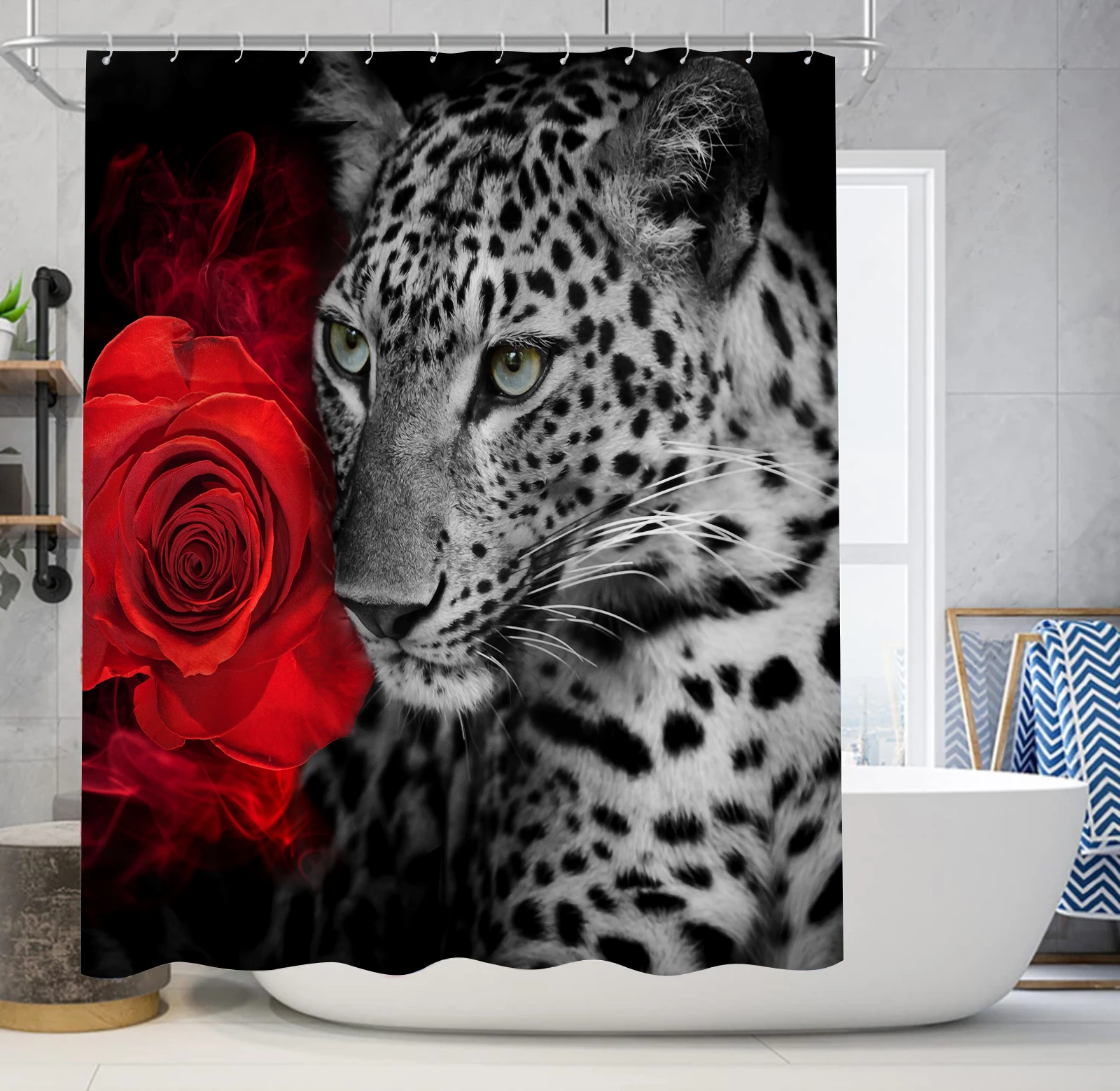 Bathroom Curtain Animal Lion Style Polyester Fabric Shower Curtain 180 * 180CM With 12 Hooks