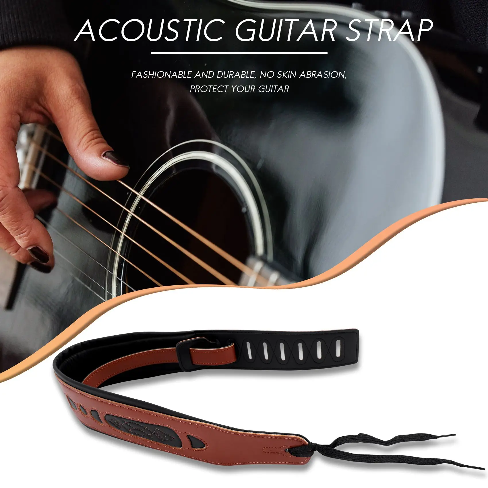 Leather Real Cowhide Guitar Strap for Electric Bass Guitar Adjustable Padded Browm Color