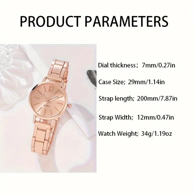 2pcs/set Women's Luxury Rose Golden Quartz Watch Business Fashion Analog Wrist Watch & Star Bangle, Gift For Mom Her