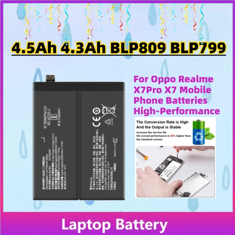 

New 7.8V 4500mAh 4300mAh BLP809 BLP799 Rechargeable Battery For Oppo Realme X7Pro X7 Mobile Phone Batteries High-Performance