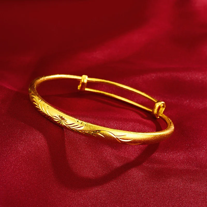 AU999 Gold Bracelet for Women Ancient Dragon and Phoenix Wedding Jewelry 24k Pure Gold Push-Pull Bracelet Open Hand Jewelry for