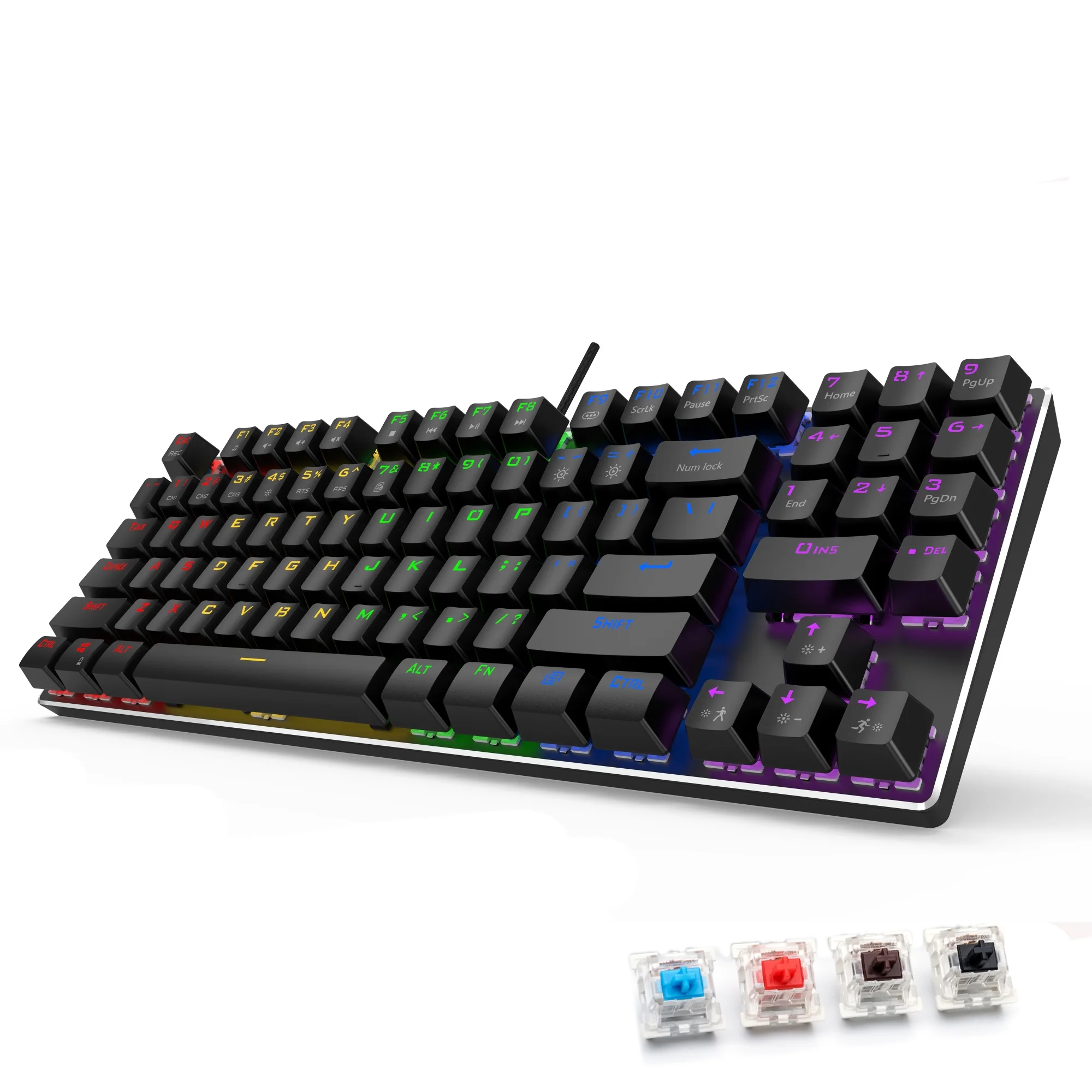 Top 89key Gaming Mechanical Keyboard With number keys Mix Backlit USB Wired blue red Brown switch For Game Laptop