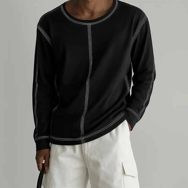 INCERUN الرجال تي شيرت المرقعة س الرقبة طويلة الأكمام المعتاد عادية الذكور المحملة القمم الشارع الشهير 2025 موضة Camisetas الرجال الملابس