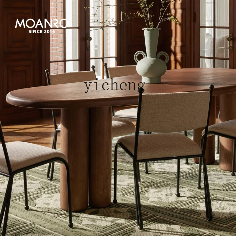 TQH solid wood dining table French medieval wabi sabi home simple oval desk home accessories