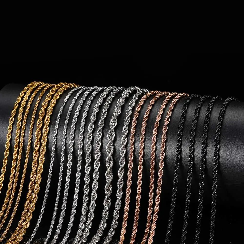 2mm 3mm 4mm 5mm Stainless Steel Vermeil Plated Rope Chain Necklace Bulk Twisted Rope Chain For Women