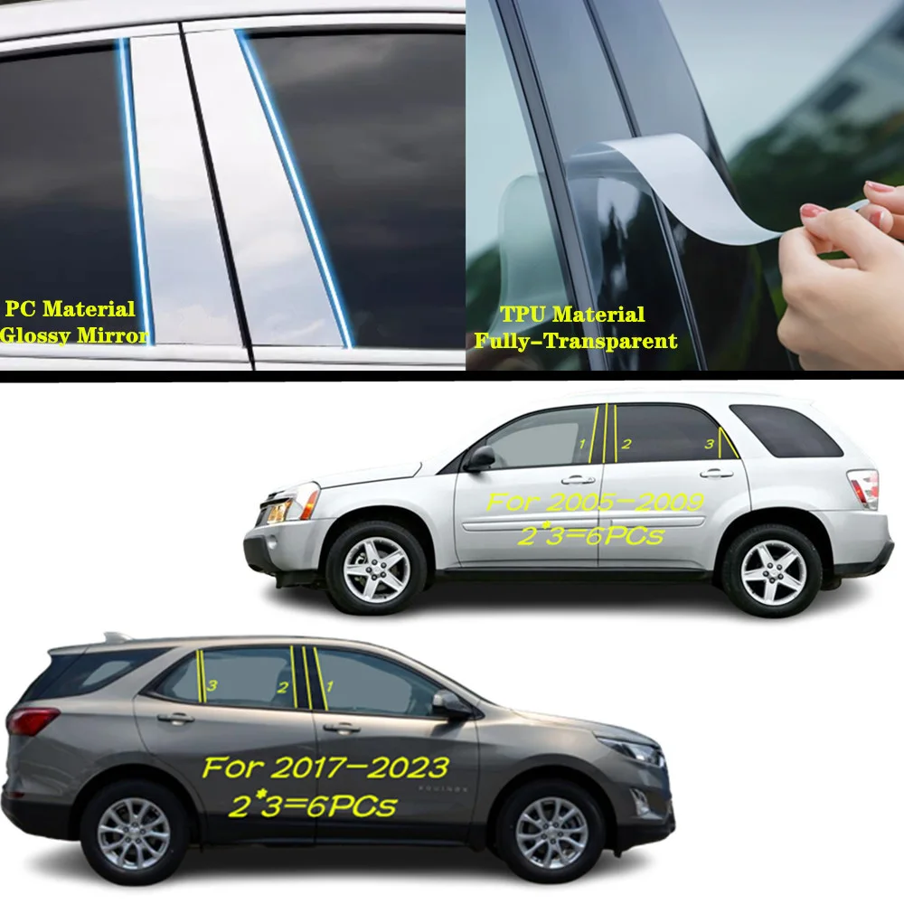

For Chevrolet Equinox 2005-2009/Third GE 2017 2018-2019-2023 Car TPU/Glossy Mirror Pillar Post Cover Door Trim Window Sticker