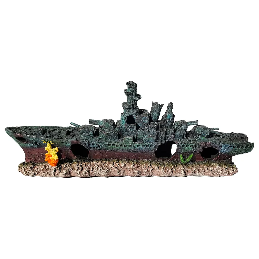 

Aquarium Resin Sunken Pirate Ship Multifunction Creative Warship Wreckage Wear Resist Shipwreck Decorations for Fish Rest