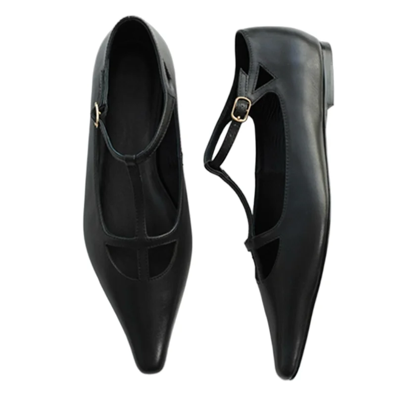 

Withered French Vintage Classic Mary Jane Shoes Genuine Leather Soft T-shaped Sandals Women Pointed Toe Minimalist Sandals Shoes