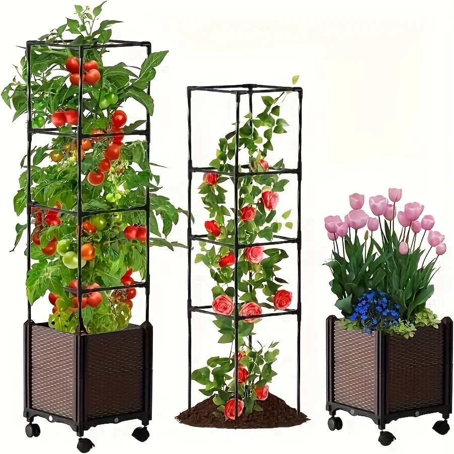 

Raised Garden Bed Planter Box with Trellis,Self-Watering Tomato Cage Planters for Garden Climbing Plants Vegetable Vine Flower O