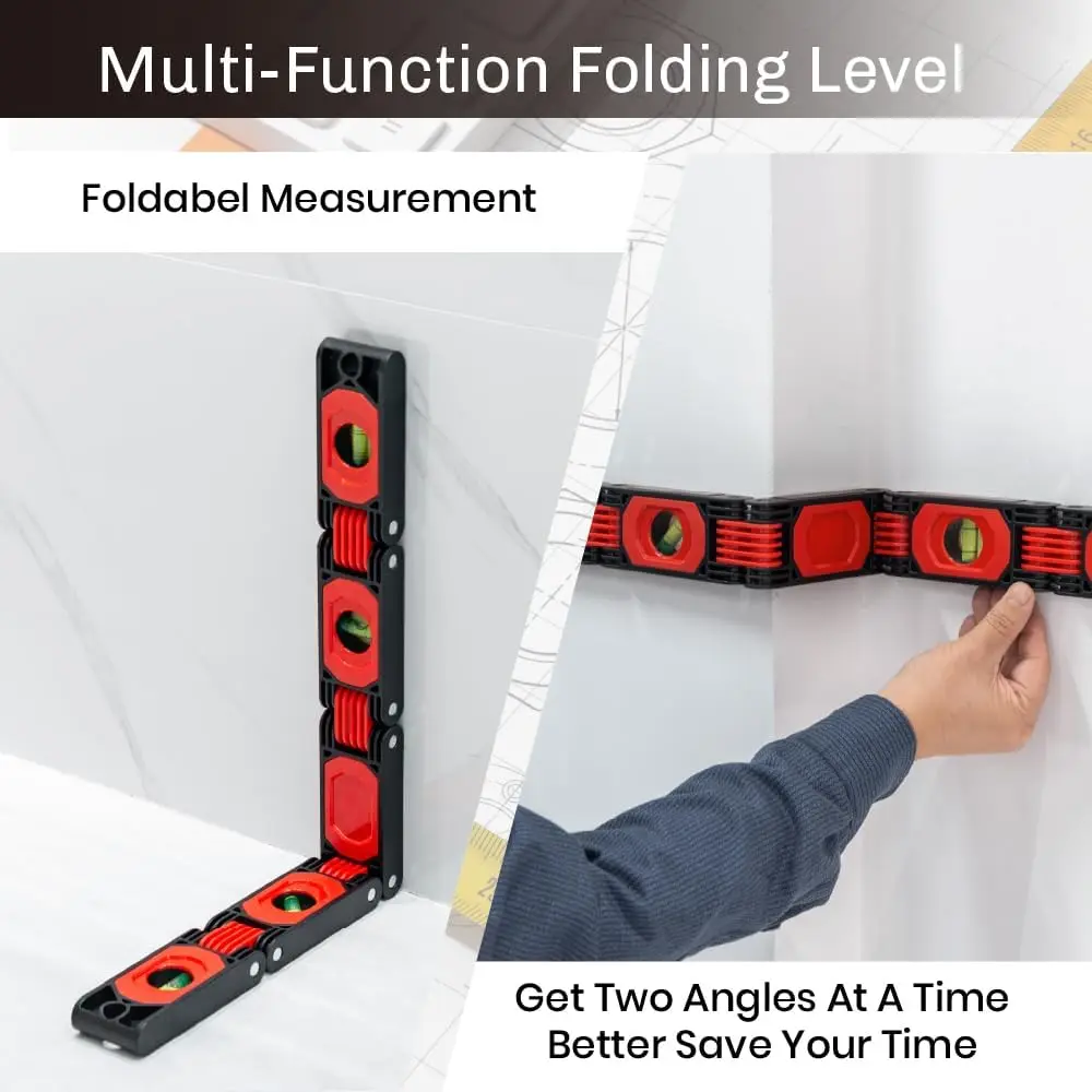 Folding Level Multi-Angle Magnetic Level Ruler with Hinged Sections 3/4/5 Bubble Vials for 0°/45°/90° Reading for Woodworking