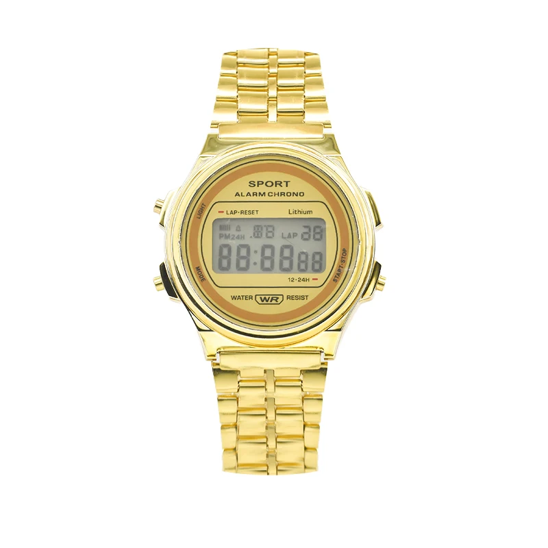 F92WSteel bracelet montre hommes femmes étudiant horloge d'affaires multi-fonctionnel LED montre de sport numérique horloge électronique électronique