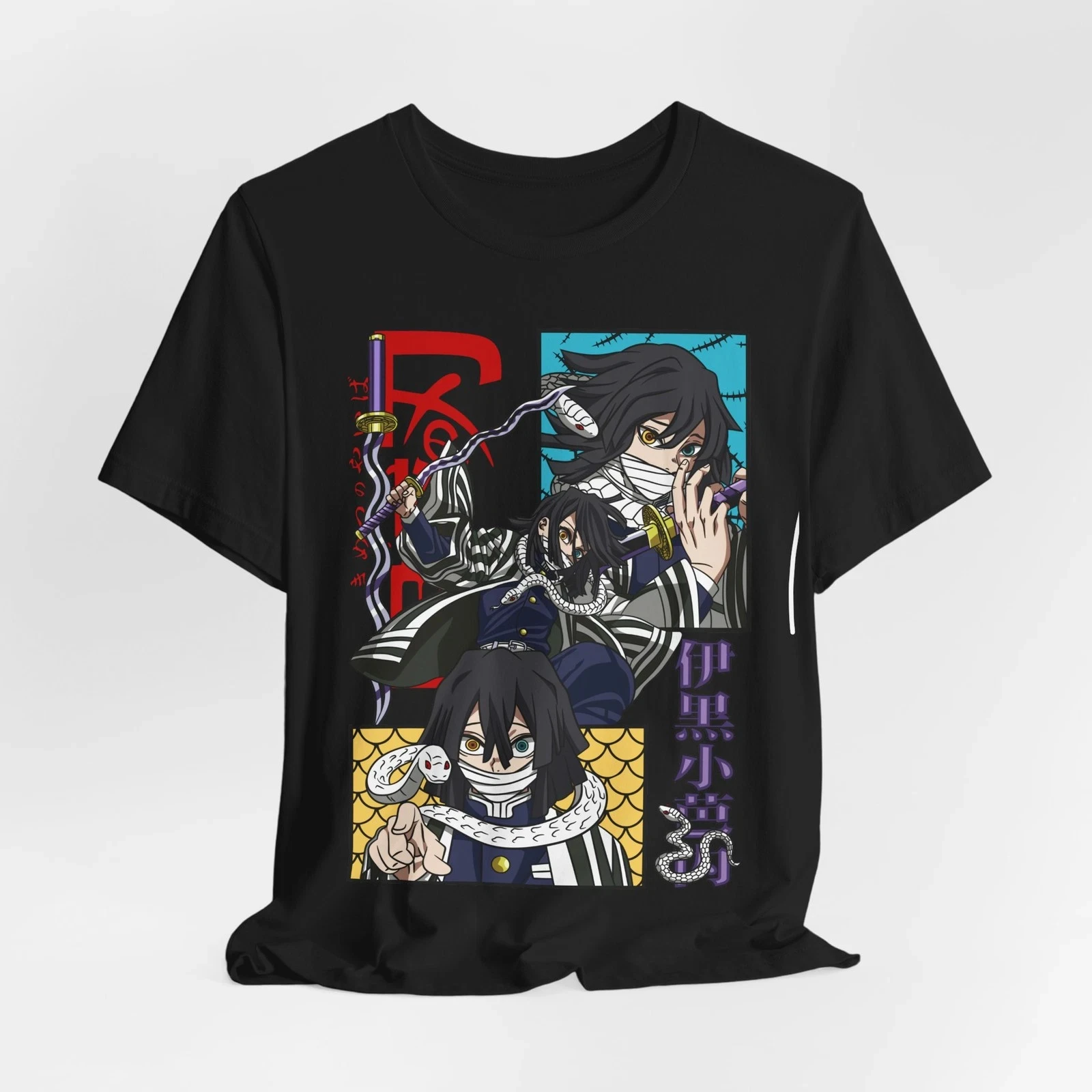 Sommerliches Obanai Iguro Anime-Grafik-T-Shirt, Demon Slayer-Shirt, Herren-T-Shirt mit Rundhalsausschnitt und kurzen Ärmeln