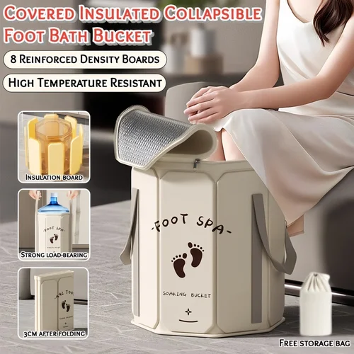 성인용 접이식 발 담그는 버킷, 두껍고 가압, 휴대용 미끄럼 방지, 뚜껑이 있는 접이식 발 담그는 버킷 