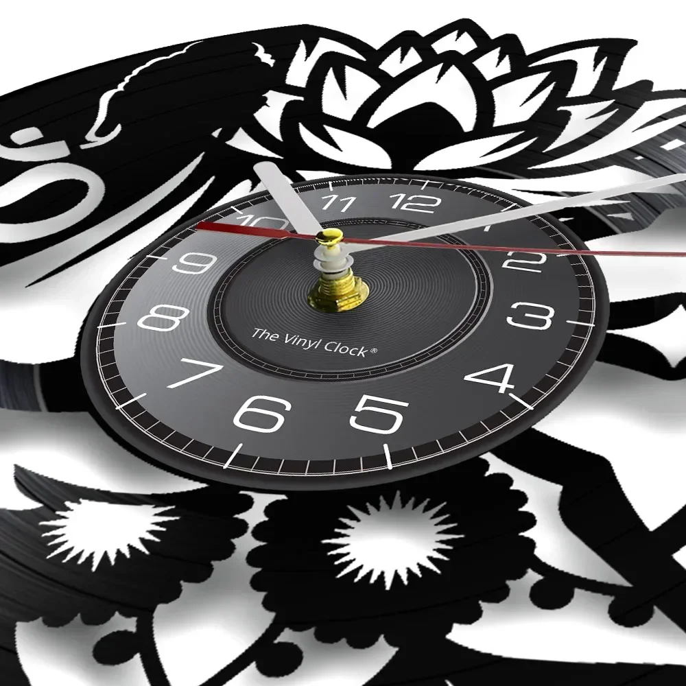 Buddha Yoga Lotus Vinyl Record Wall Clock Buddha Yoga Studio Meditation Wall Watch Home Decoration Yoga Lotus Wall Clock