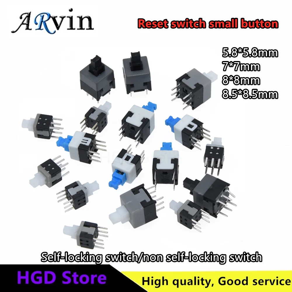 10pcs 6-Pin Self-Locking Switch 8.5x8.5mm Non Self-Locking Reset Switch Small Button 5.8x5.8mm Unlocked 7x7 8x8 for Electronics