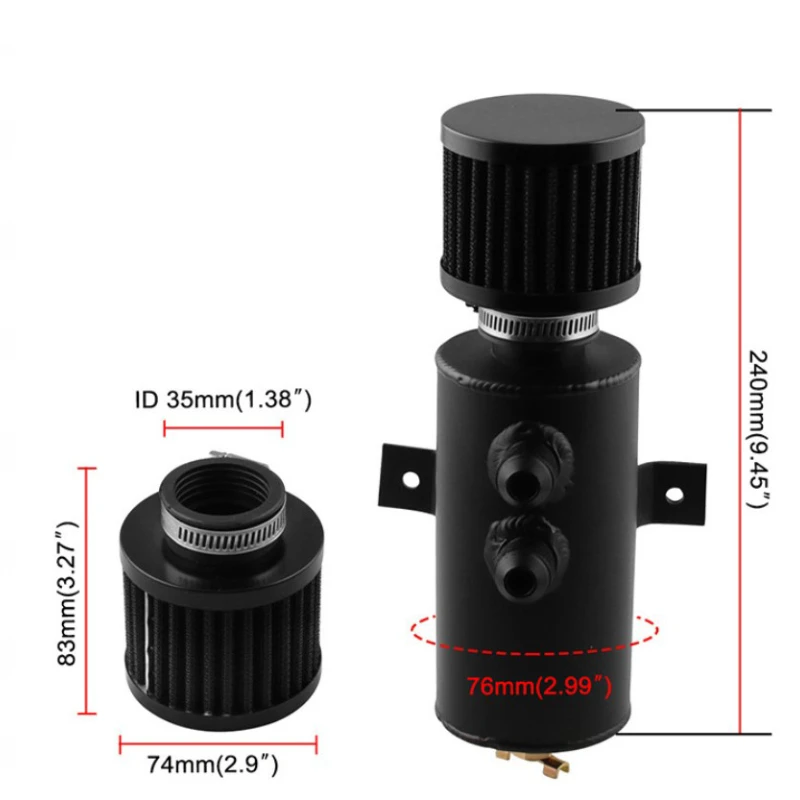 750ML Universal Aluminum Black Oil Catch Can 10AN Baffled Auto Oil Catch Can,Oil Breather Tank with Valve