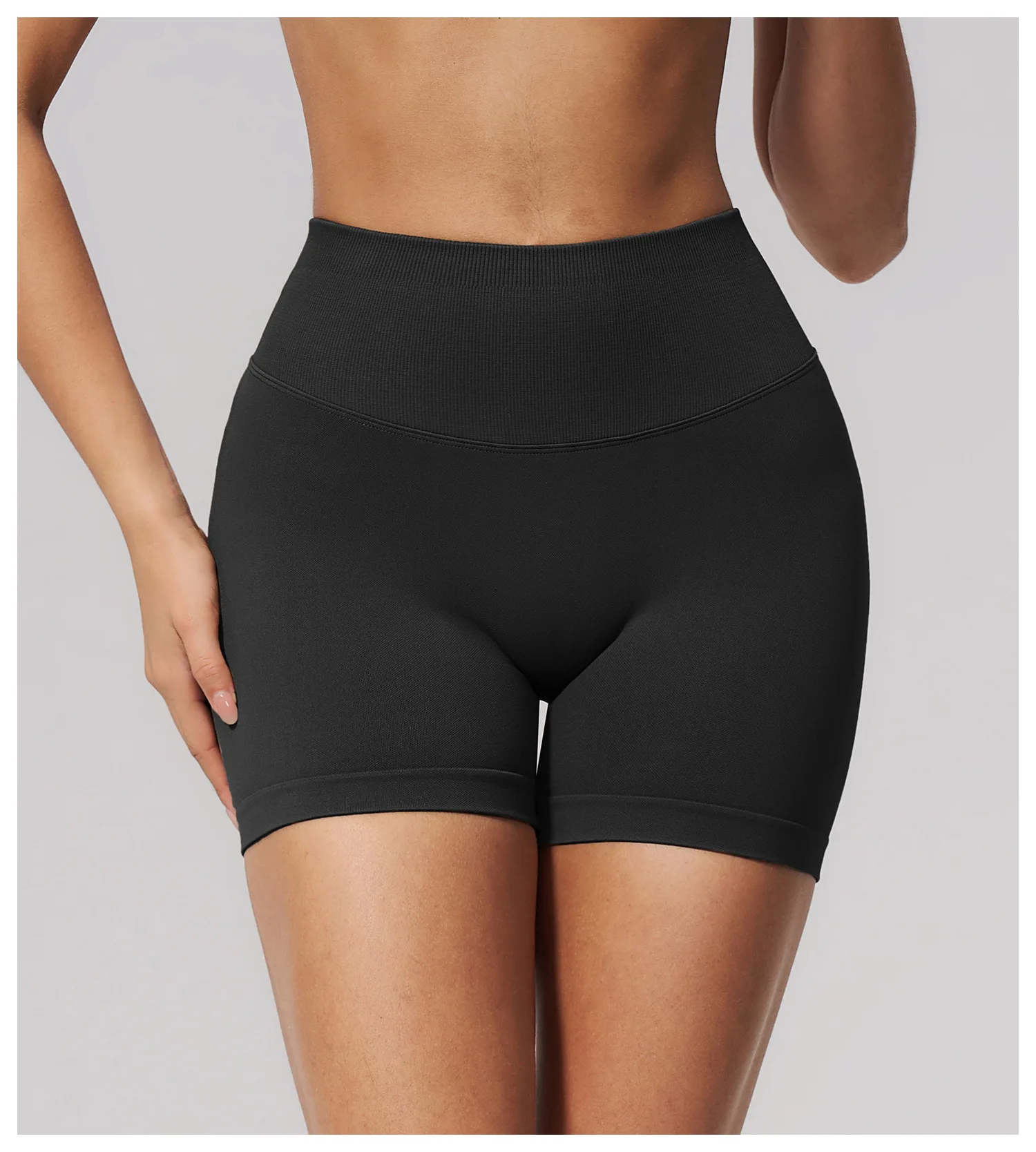 Women's High Waist Seamless Scrunch Butt Biker Shorts with V-Cut Waistband Booty Sculpting Contour Seams Tummy Control Compressi
