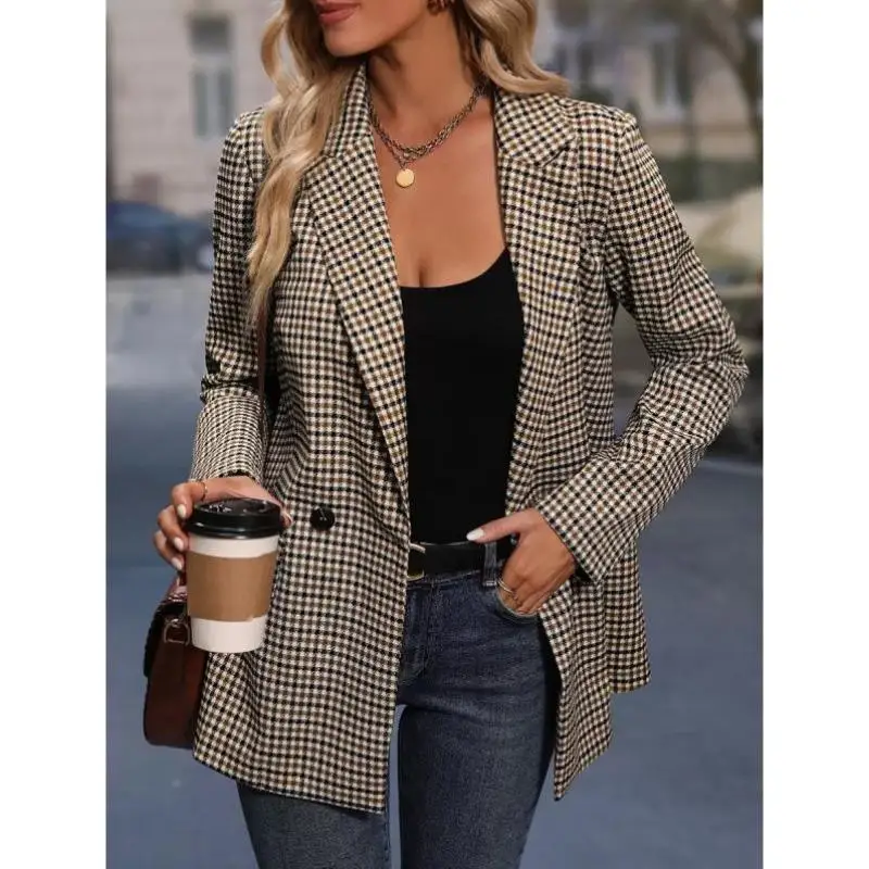 

Young Print Plaid Double-Breasted Suit Jaet New Sle Cross-Border Casual Sportswear Coat Autumn Season No Brand