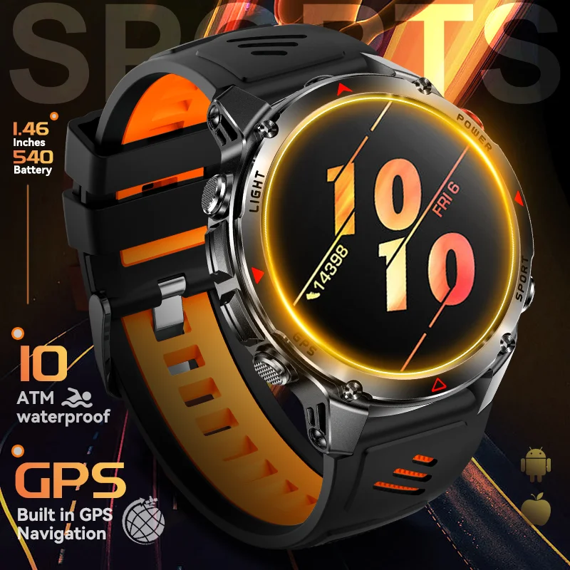 

Men Real GPS Satellite Smart Watch 1.46-inch Screen 540mAh Battery 10ATM Waterproof Bluetooth Call Man Sports Fitness Smartwatch