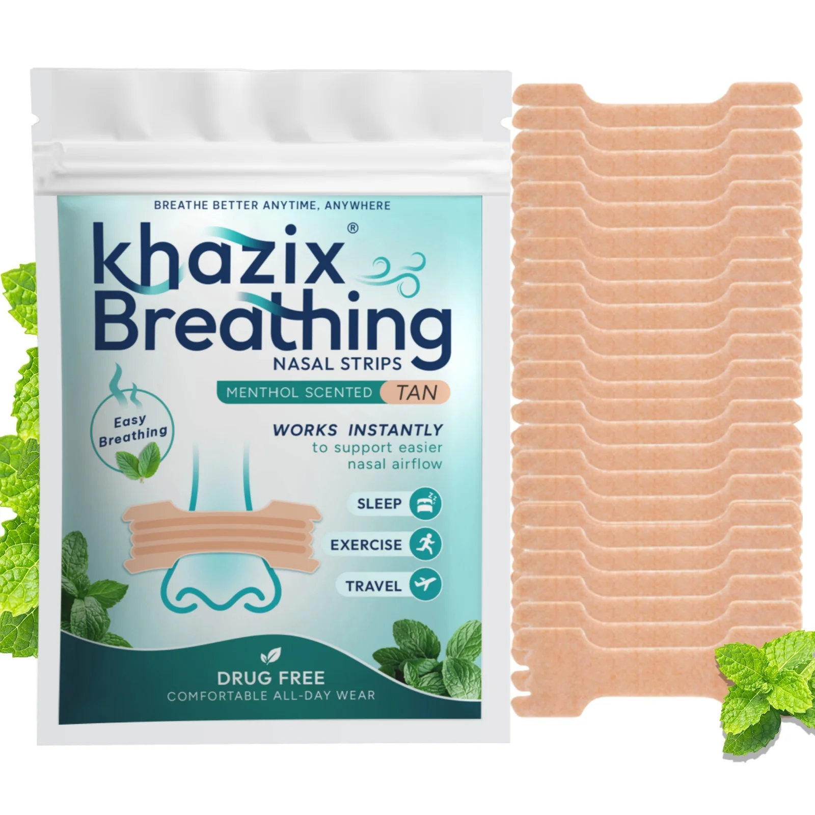 30PCS Menthol Nasal Strips for Easier Breathing, Comfortable Nose Strips for Sleep Exercise Travel Daily Use