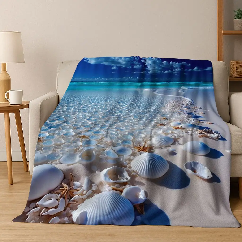 Dream Starfish Shell Tropical Beach Sea Star Art Flannel Blanket,Cozy Soft Throw Blanket for Home Bedroom Bed Sofa Cover Gift