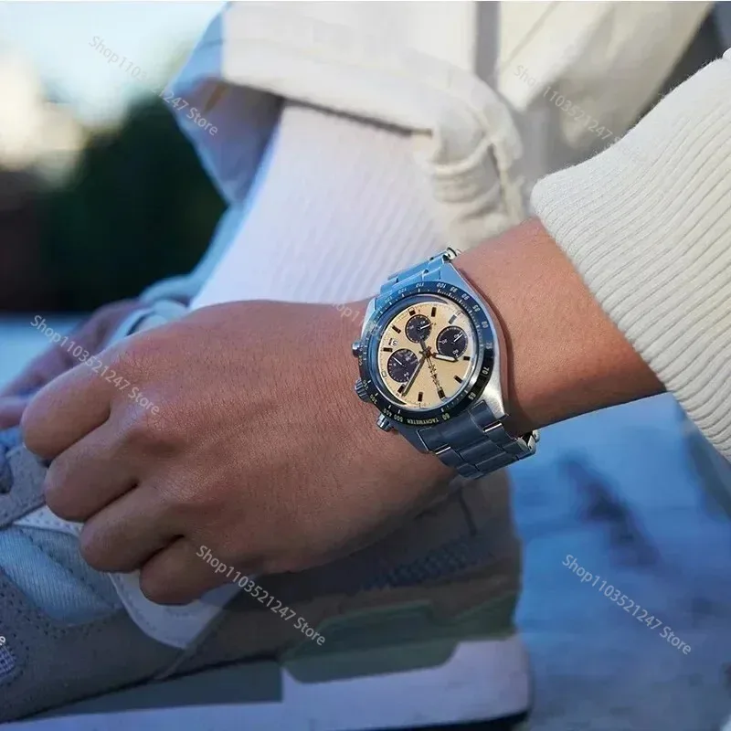 سايكو-ساعة باندا ميكانيكية أصلية للرجال ، ساعات يد من الفولاذ المقاوم للصدأ ، ثلاثة عيون ، قرص إبرة ، تقويم ، شعبية ، SSC813P1