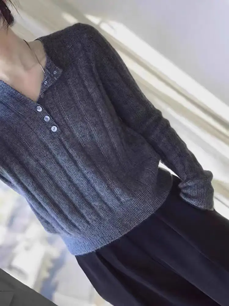 Koreanische Atmosphäre trägt graue Textur mit unten Kaschmirpullover Pullover Damen neuer Pullover mit Außenseite.