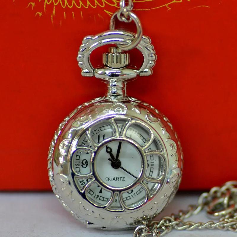 Vintage Small Quartz Pocket Watch for Men Women Bronze Roman Numerals Case Fob Chain Pendant Necklace Clock for Collection Gift