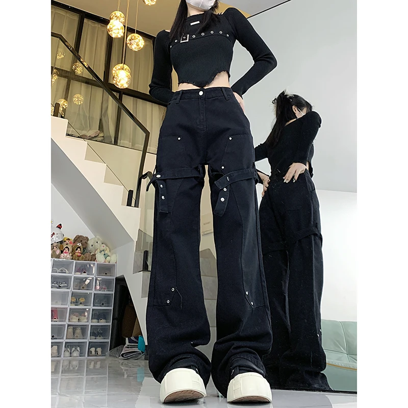 WCFCX STUDIO Streetwear High Waist Wide Leg Jeans Baggy Denim Pants New Fashion Woman Solid Color Chic Hiphop Jeans