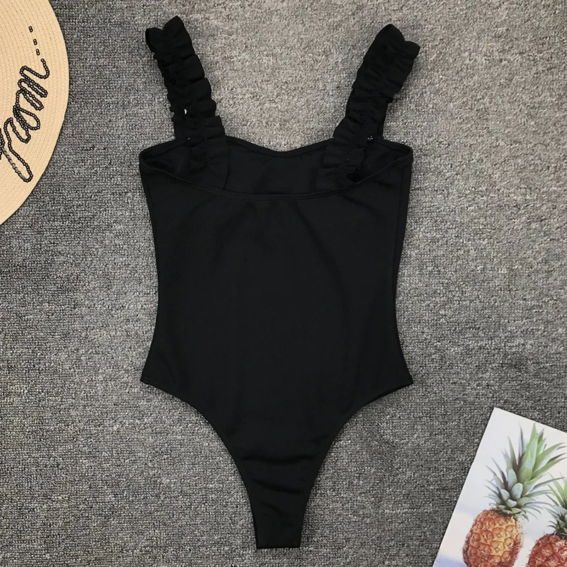 2023 New Sexy One Piece Swimsuit Women Wood Ear Ruffle Swimwear Push Up Monokini Bathing Suits Summer Beach Wear Swimming Suit