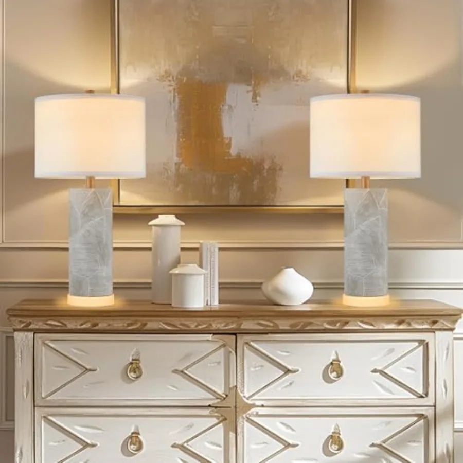 Farmhouse Table Lamps Set of 2 23.25″ Rustic Gray Bedside Lamps Living Room Bedroom Décor Bulbs Included