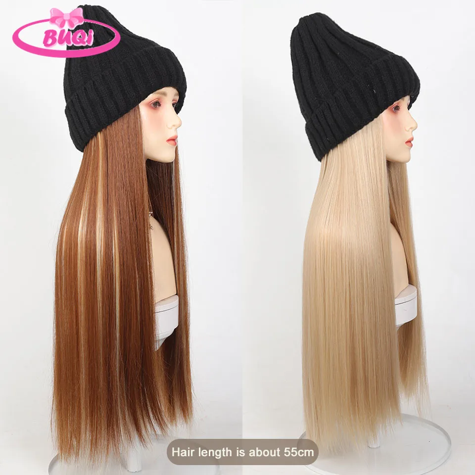 Hat wigs Cap Blonde Wigs Connect Synthetic Wigs Hair for Women Daily Party Use High Resistant Hair