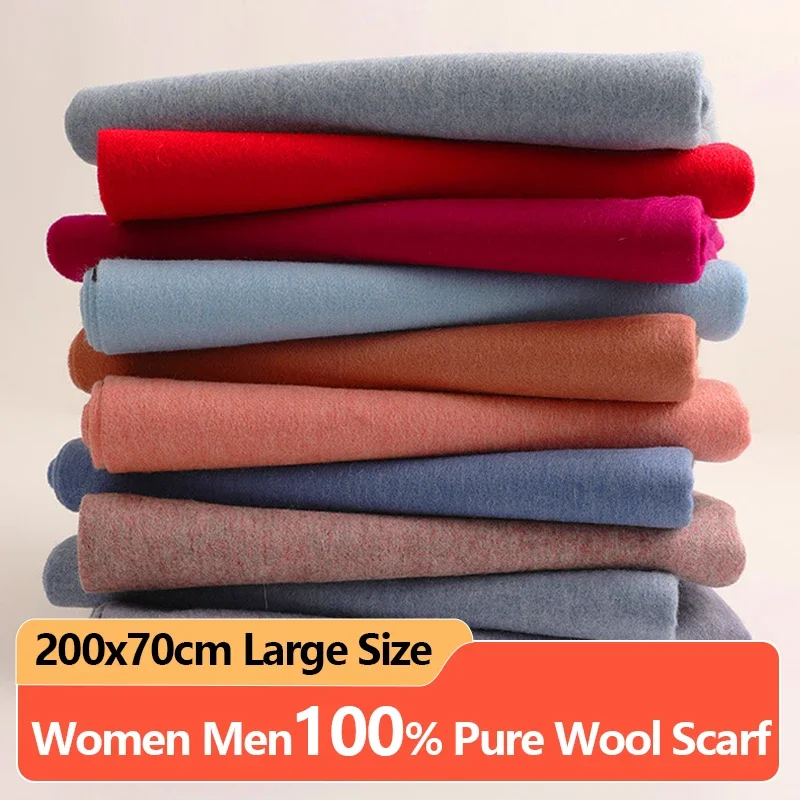 Solid 100% Real Wool Scarf with Tassel Women Winter Warm Shawls and Wraps Ladies Wool Cashmere Scarves Thick Foulard Femme